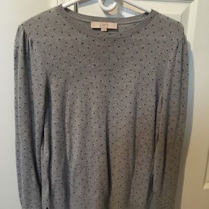 LOFT gray sweater with black polka dot